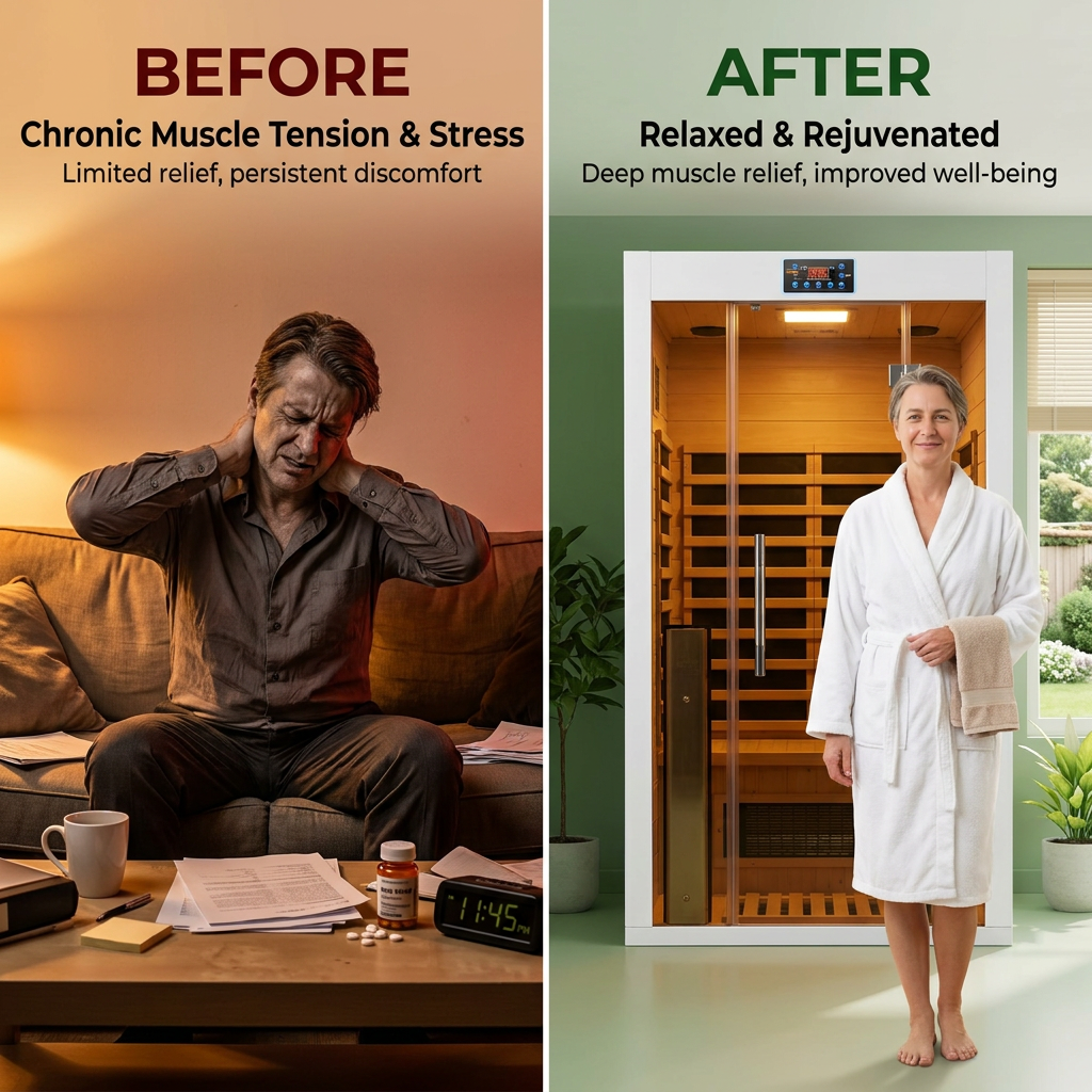 2 Person Extendable FAR Infrared Sauna for Home, Hemlock Wood Low EMF 6 Carbon Heaters Indoor Saunas with LED Lights, Bluetooth Speaker, Digital Control Panel, and Seating Bench — Before & After