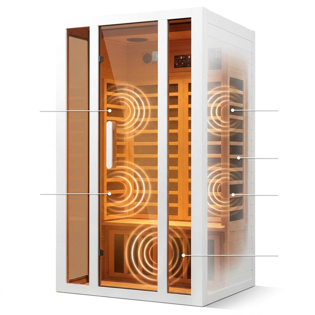 2 Person Extendable FAR Infrared Sauna for Home, Hemlock Wood Low EMF 6 Carbon Heaters Indoor Saunas with LED Lights, Bluetooth Speaker, Digital Control Panel, and Seating Bench — How It Works